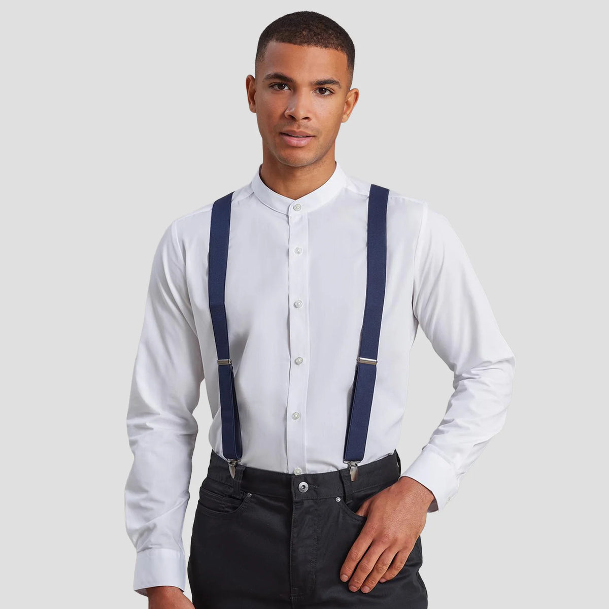 Model wearing the Premier Clip On Braces PR701.