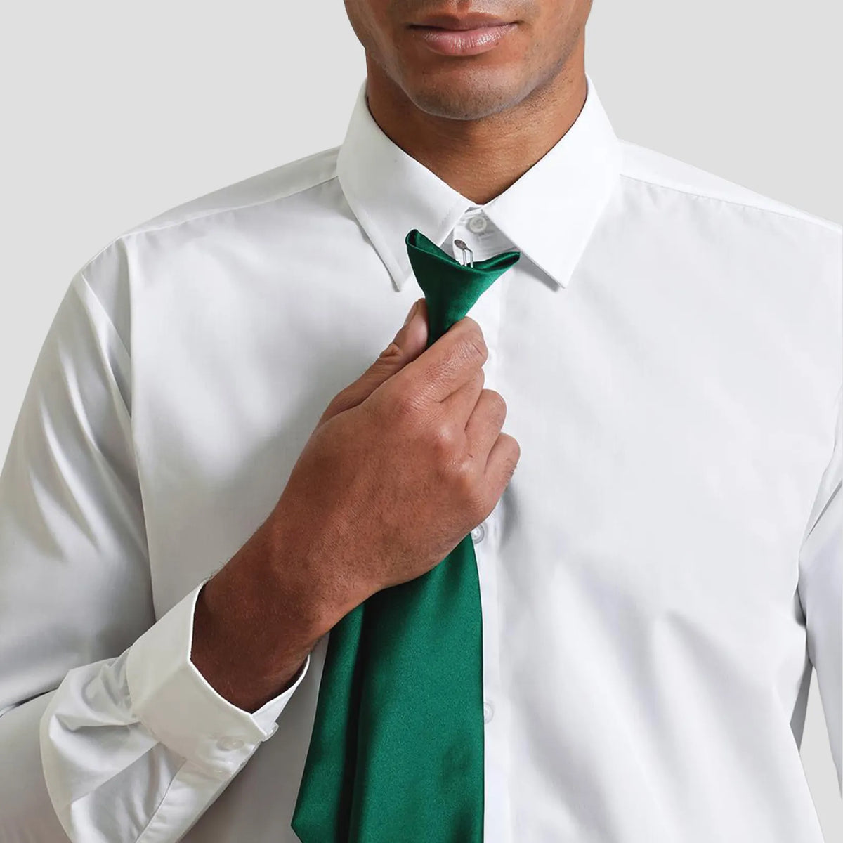 Model wearing the Premier 'Colours' Satin Clip Tie PR755.