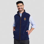 model wearing British Pistol Club Fleece Gilet
