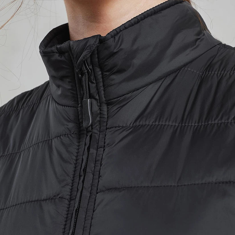 Premier Ladies Recyclight® Padded Gilet front zip detail.