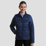 Model wearing the Premier Ladies Recyclight® Padded Jacket in Navy.