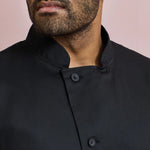 collar and button detail on Essential Long Sleeve Chef's Jacket