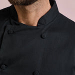 close up button detail on Coolchecker® Short Sleeve Chef's Jacket