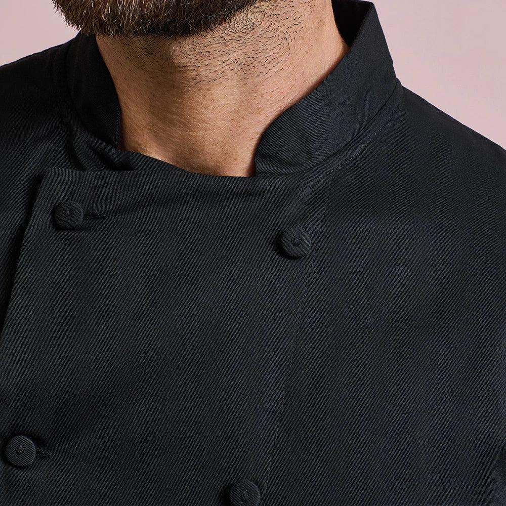 close up button detail on Coolchecker® Short Sleeve Chef's Jacket