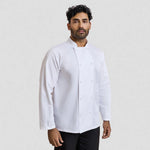 model wearing Coolchecker® Long Sleeve Chef's Jacket in white
