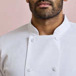 collar and button detail on Coolchecker® Long Sleeve Chef's Jacket