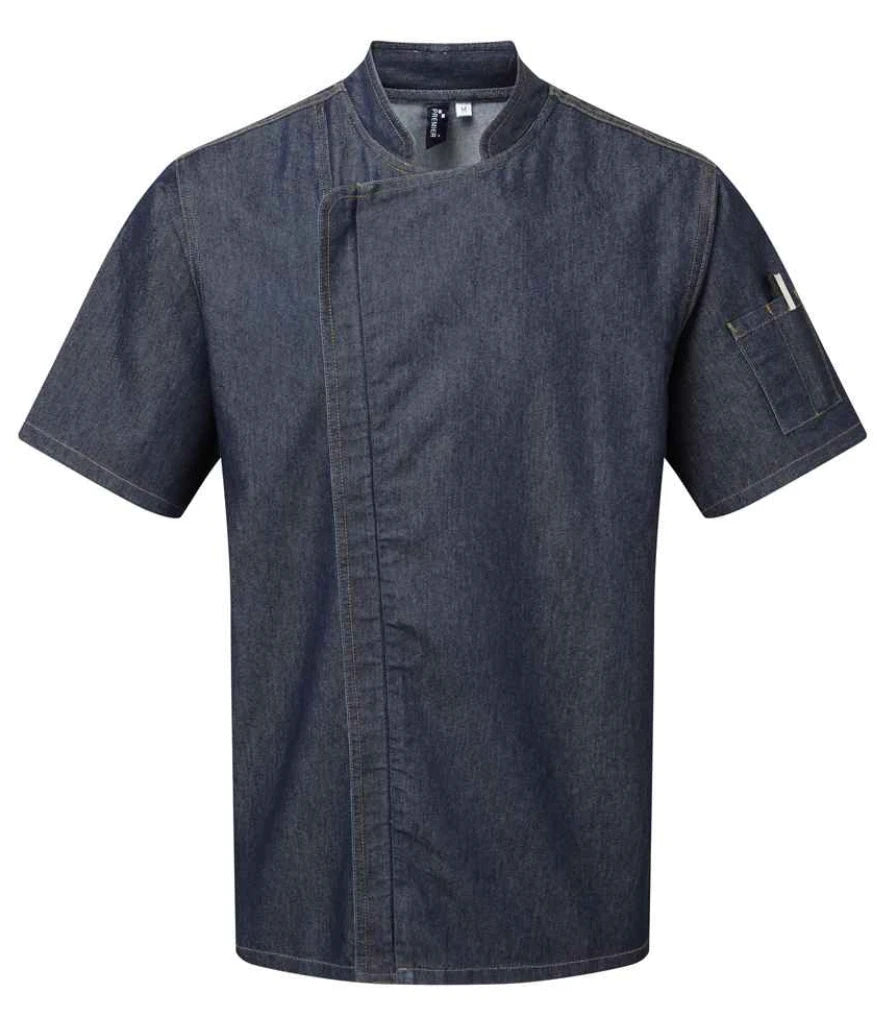 Premier Zipped Chefs Jacket in indigo denim