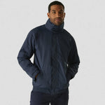model wearing navy Dover Winter Jacket