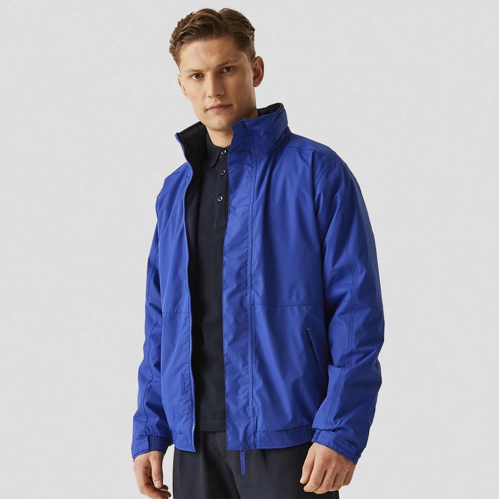 model wearing Dover Winter Jacket in royal 