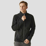 Model wearing the RG371 Regatta Ascender Two Layer Soft Shell Jacket in Black