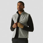 model wearing Regatta RG372 (TRA925) Ascender Two Layer Soft Shell Bodywarmer mineral grey