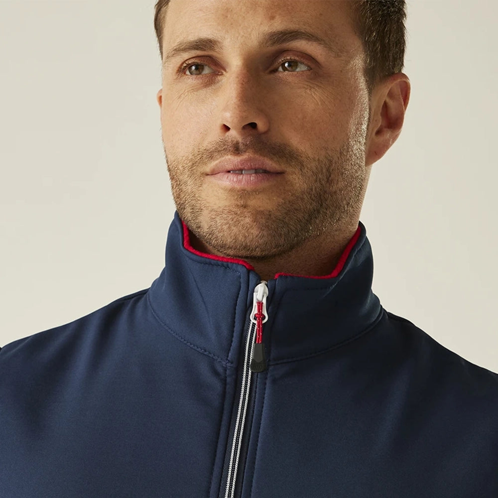 close up collar detail of navy Regatta RG372 (TRA925) Ascender Two Layer Soft Shell Bodywarmer