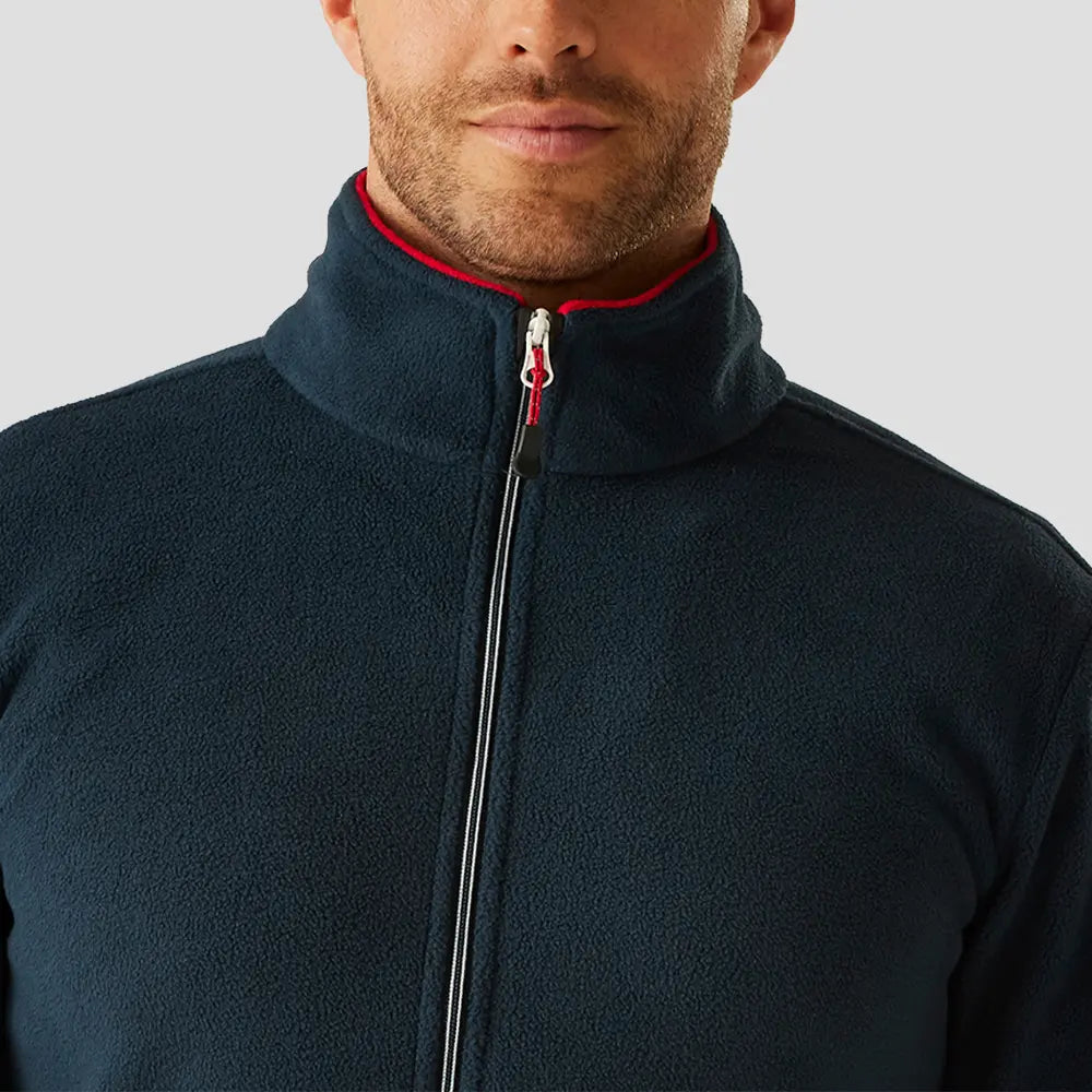 Model wearing the Regatta Ascender Fleece Jacket in Navy/Red - Close-up