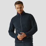 Model wearing the Regatta Ascender Fleece Jacket in Navy/Red