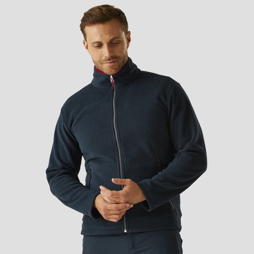 Model wearing the Regatta Ascender Fleece Jacket in Navy/Red