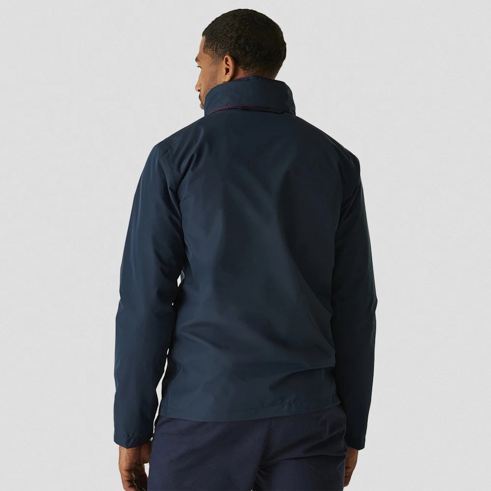 back view of model wearing navy red Regatta RG374 (TRW532) Ascender Waterproof Shell Jacket