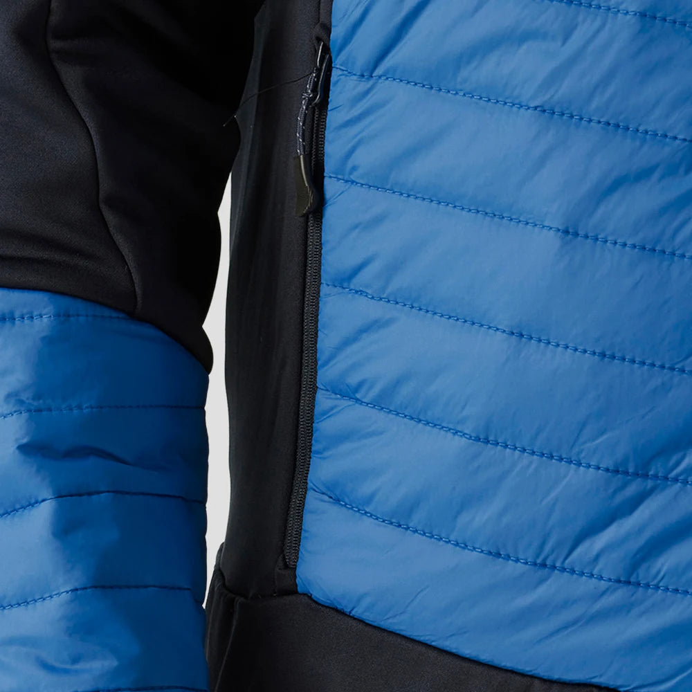Close-up of the Regatta E-Volve Unisex Thermal Hybrid Jacket in Strong Blue/Navy fabric/zip