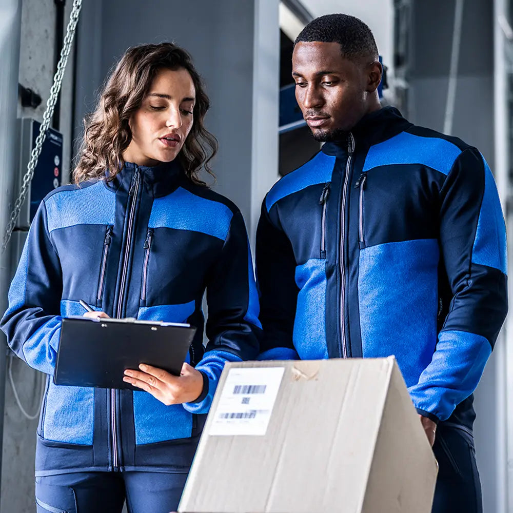 Models wearing the RG382 Regatta E-Volve Unisex Knit Effect Midlayer Top in Strong Blue / Navy