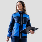 Female Model wearing the RG382 Regatta E-Volve Unisex Knit Effect Midlayer Top in Strong Blue / Navy
