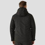 Rear view of Model wearing the RG443 Regatta Navigate Waterproof Insulated Jacket in Black / Orange Pop