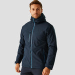 Model wearing the RG443 Regatta Navigate Waterproof Insulated Jacket in Navy / French Blue