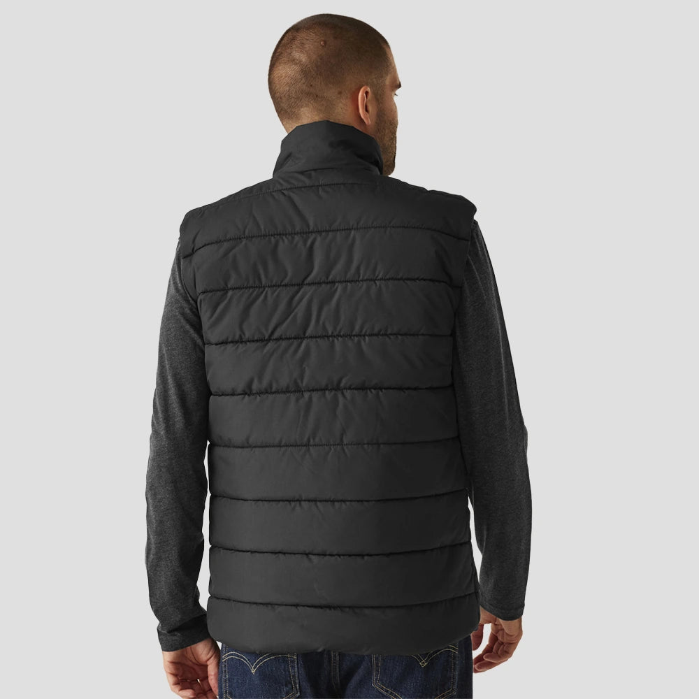 Rear view of Model wearing the Regatta Navigate Thermal Bodywarmer in Black / Seal Grey