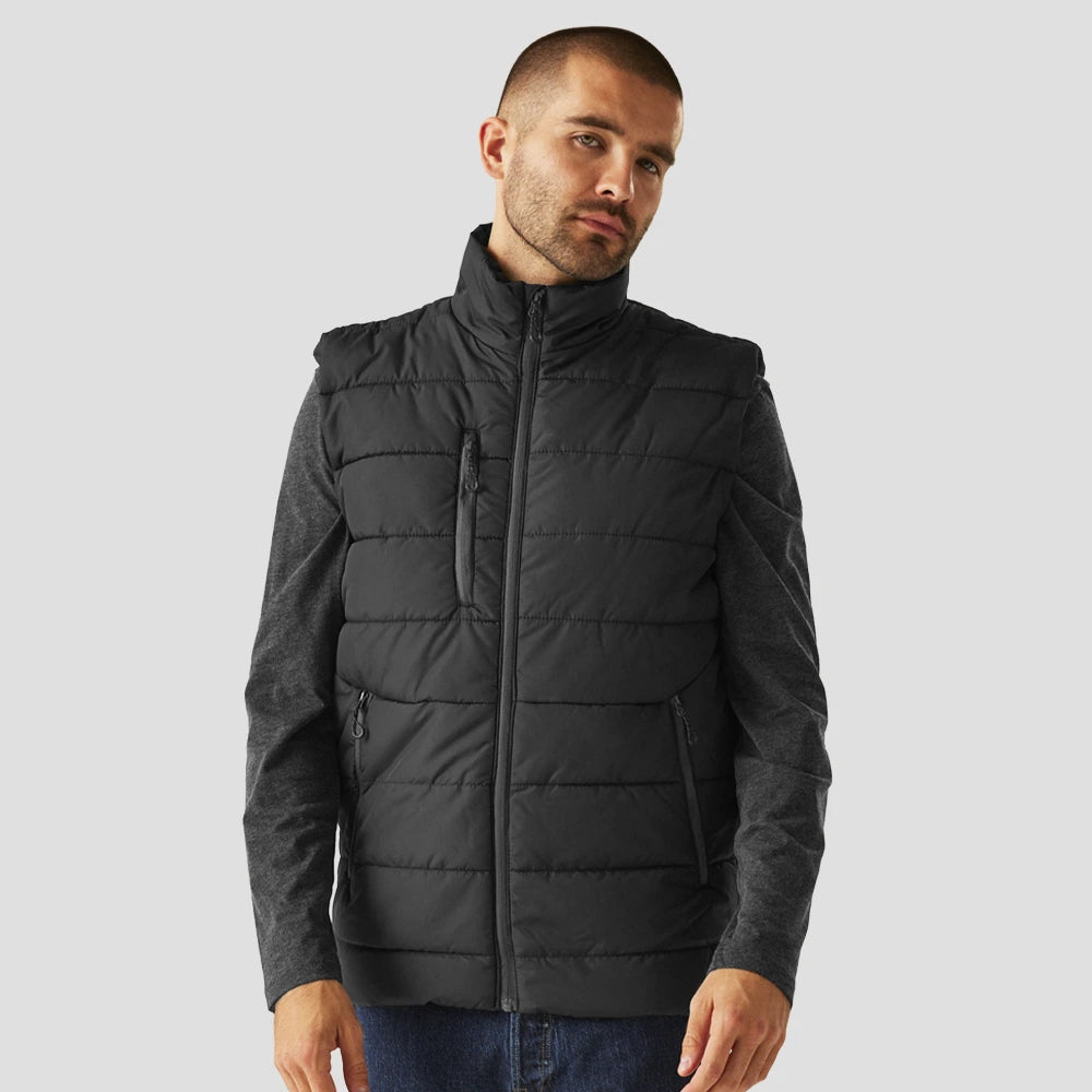 Model wearing the Regatta Navigate Thermal Bodywarmer in Black / Seal Grey