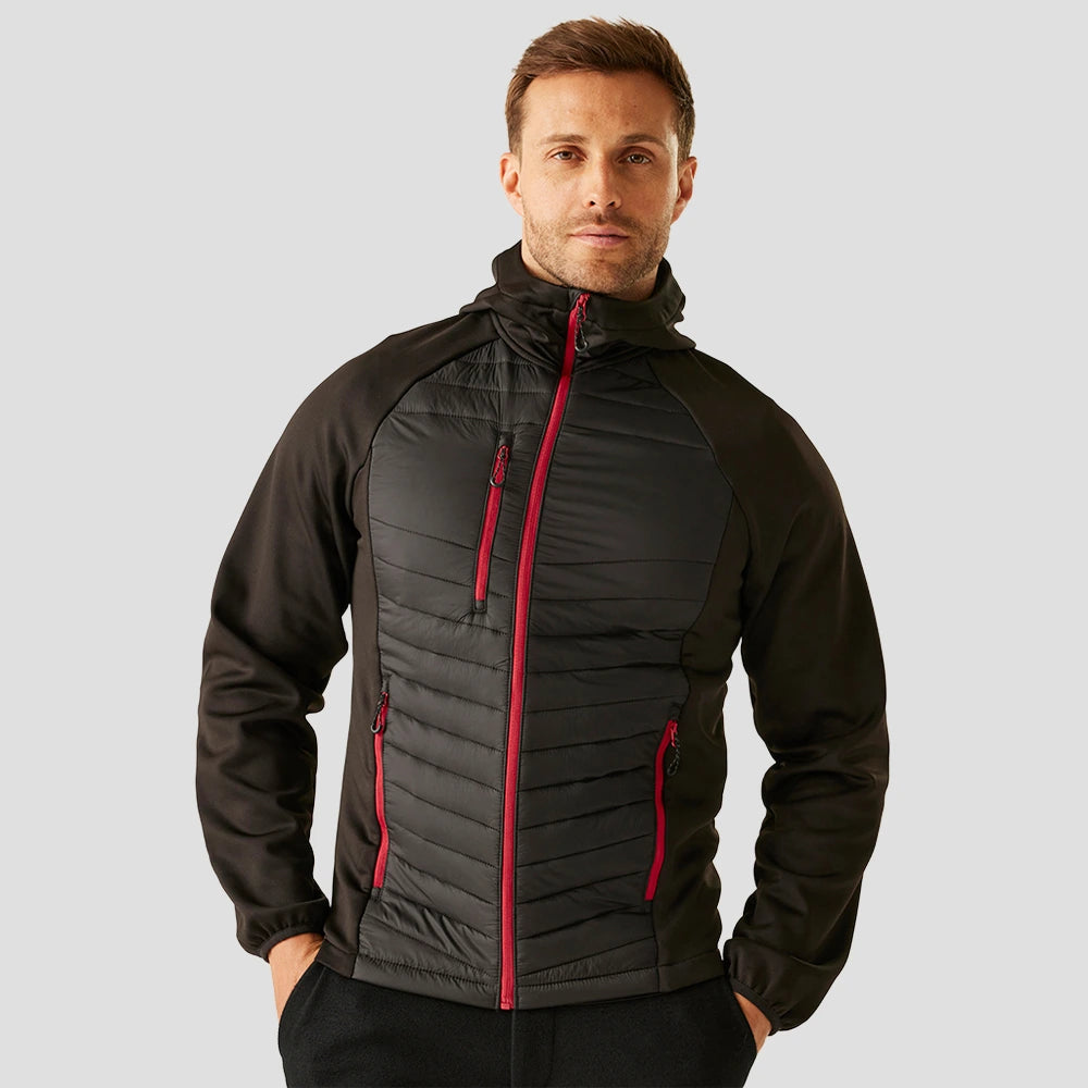 Model wearing the RG446 Model wearing the RG446 Regatta Navigate Hybrid Jacket in Black / Classic Red