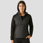 Model wearing the RG446 Regatta Navigate Hybrid Jacket in Black / Seal Grey
