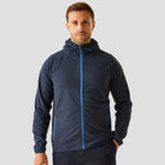 Model wearing the RG451 Regatta Navigate Full Zip Hooded Fleece Jacket in Navy / French Blue