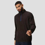 Model wearing the Regatta Navigate Half Zip Fleece RG452 in Black / New Royal Blue