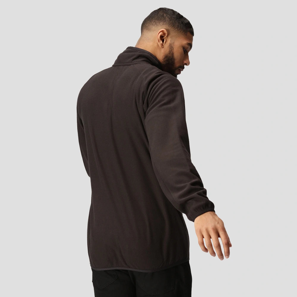 Rear view of Model wearing the Regatta Navigate Half Zip Fleece RG452 in Black / Classic Red