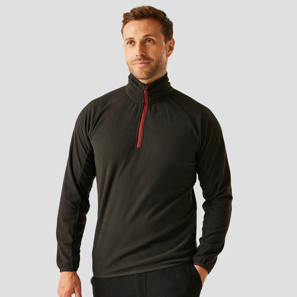 Model wearing the RG452 Regatta Navigate Half Zip Fleece in Black / Red