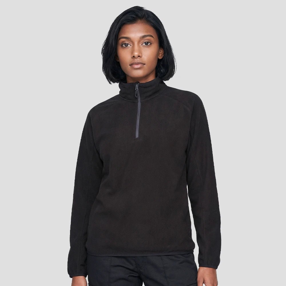 Model wearing the Regatta Navigate Half Zip Fleece RG452 in Black / Seal Grey