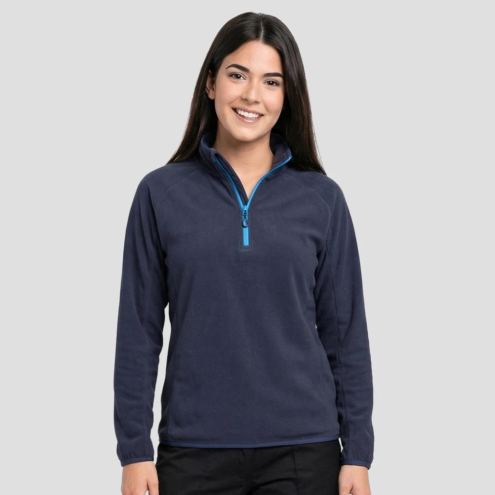 Model wearing the Regatta Navigate Half Zip Fleece RG452 in Navy / French Blue