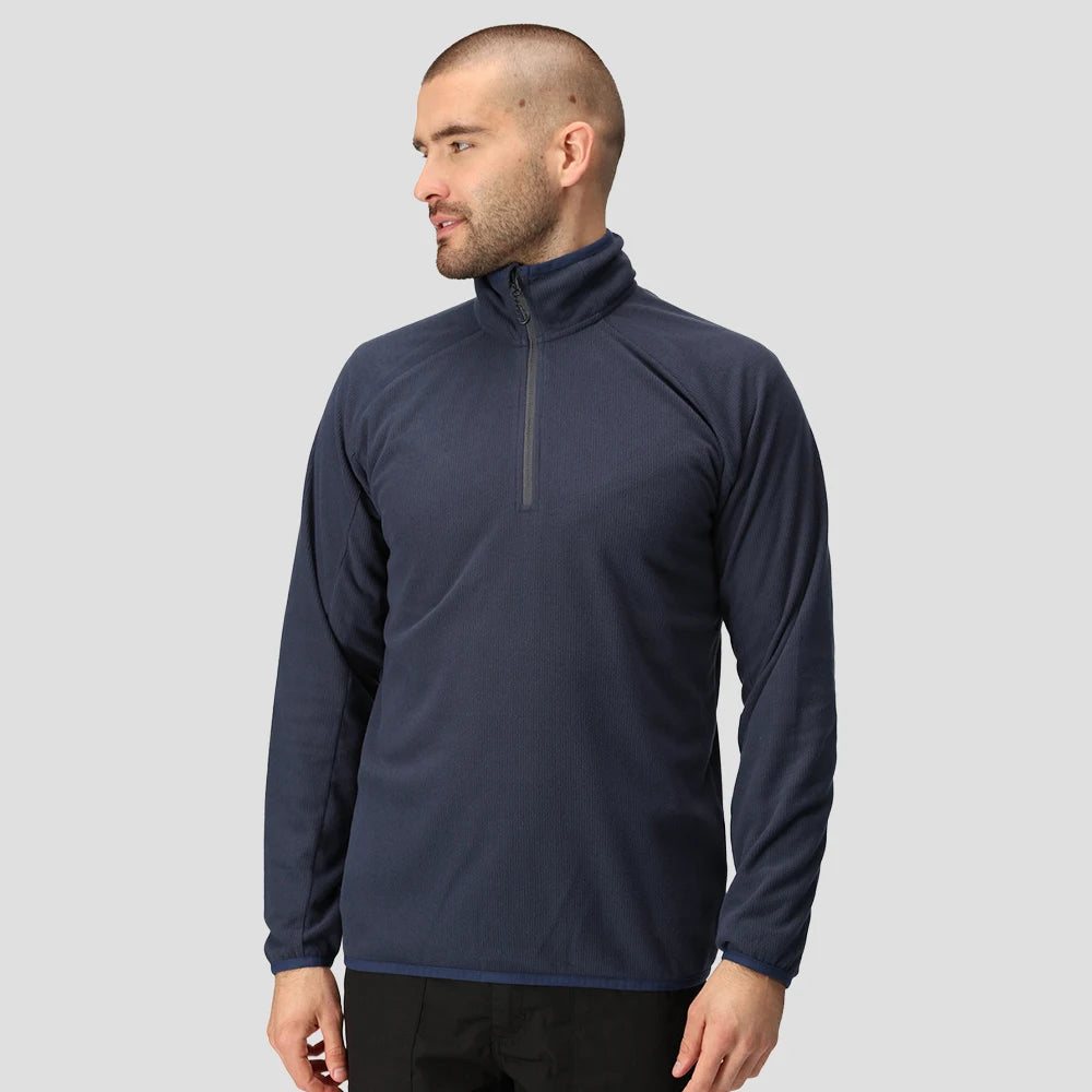 Model wearing the Regatta Navigate Half Zip Fleece RG452 in Navy / Seal Grey
