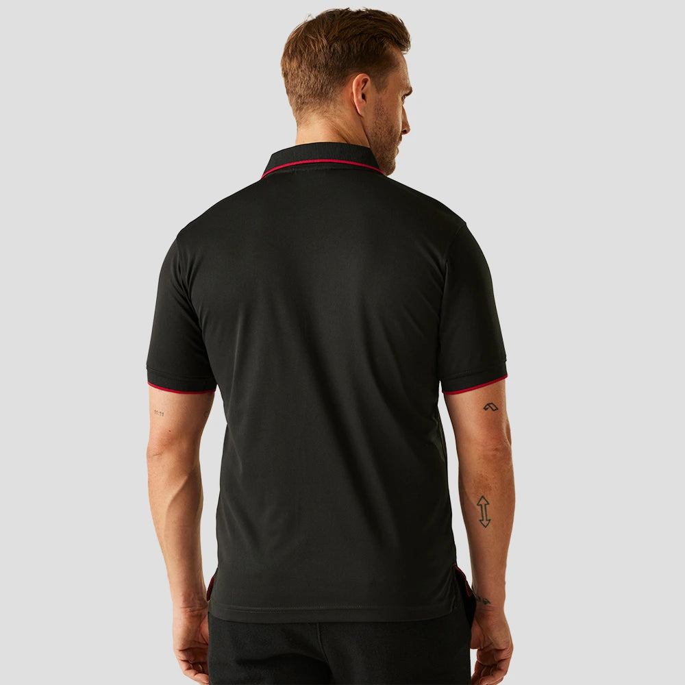 Rear view of Model wearing the Regatta Navigate Polo Shirt in Black / Red