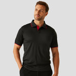 Model wearing the Regatta Navigate Polo Shirt in Black / Red