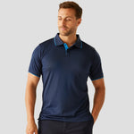 Model wearing the Regatta Navigate Polo Shirt in Navy / French Blue