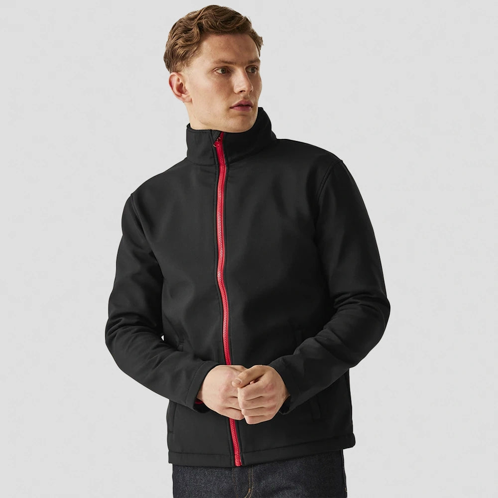 front view of model wearing Regatta Ablaze Printable Soft Shell Jacket