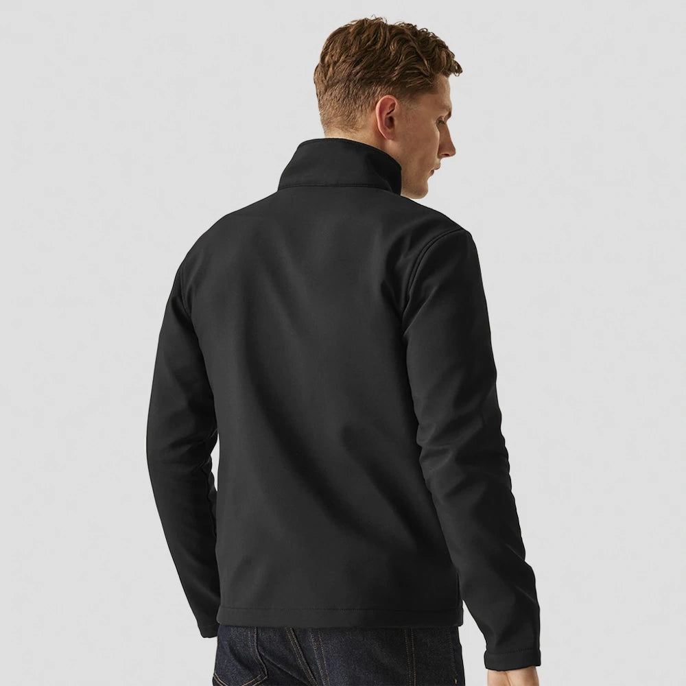 back view of model wearing Regatta Ablaze Printable Soft Shell Jacket