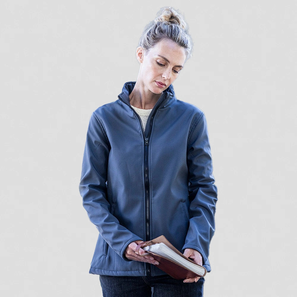 Grey Regatta Ladies Ablaze Printable Soft Shell Jacket worn by model 