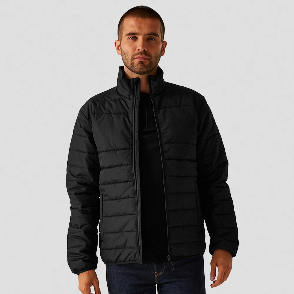 front view of model wearing Essential Thermal Jacket RG650 in black