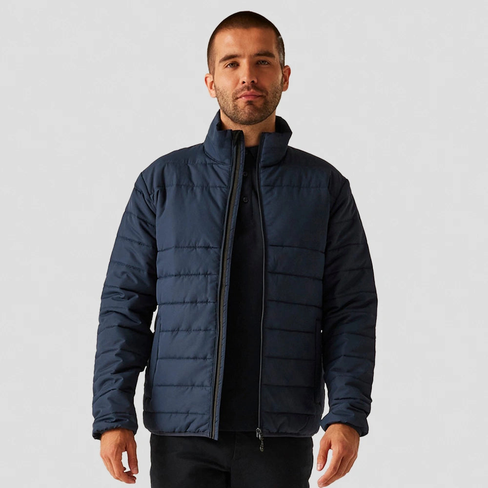 model wearing regatta thermal jacket in navy