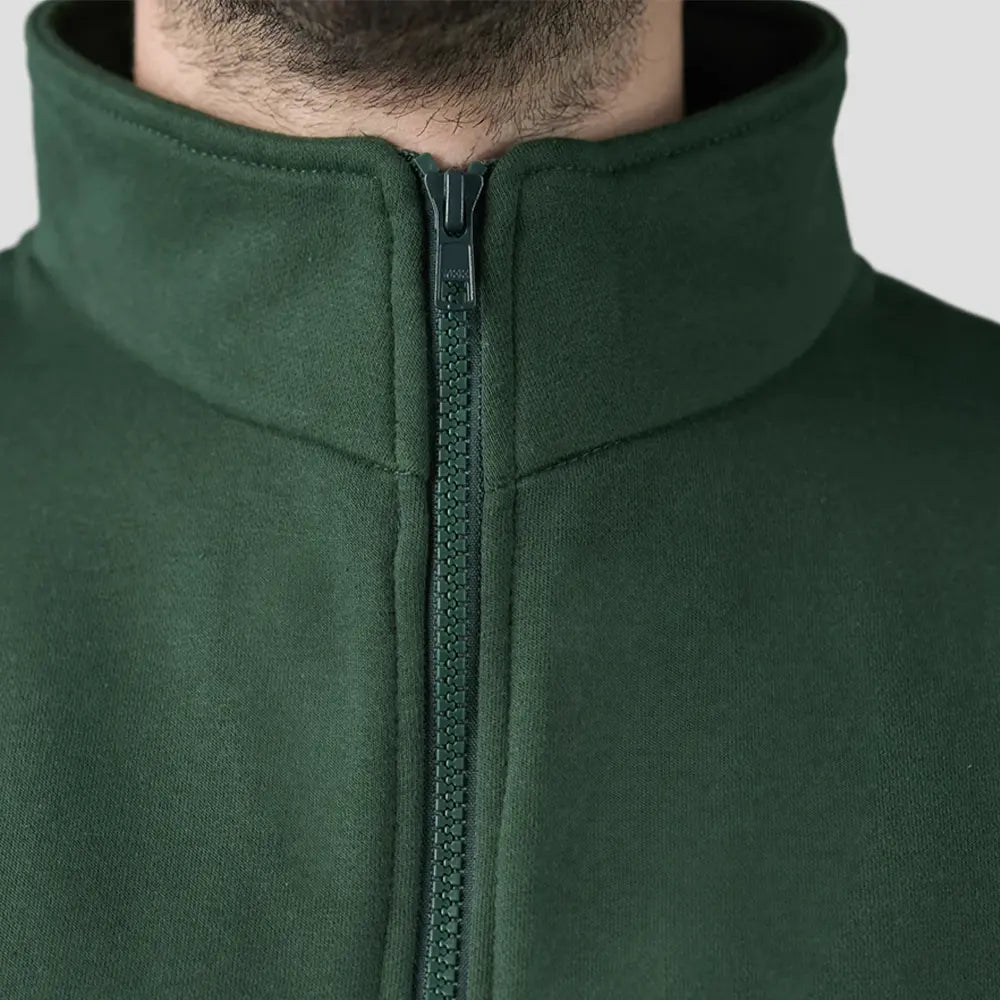 Close-up view of the Bottle Green Pro RTX Pro 1/4 Neck Zip Sweatshirt neckline