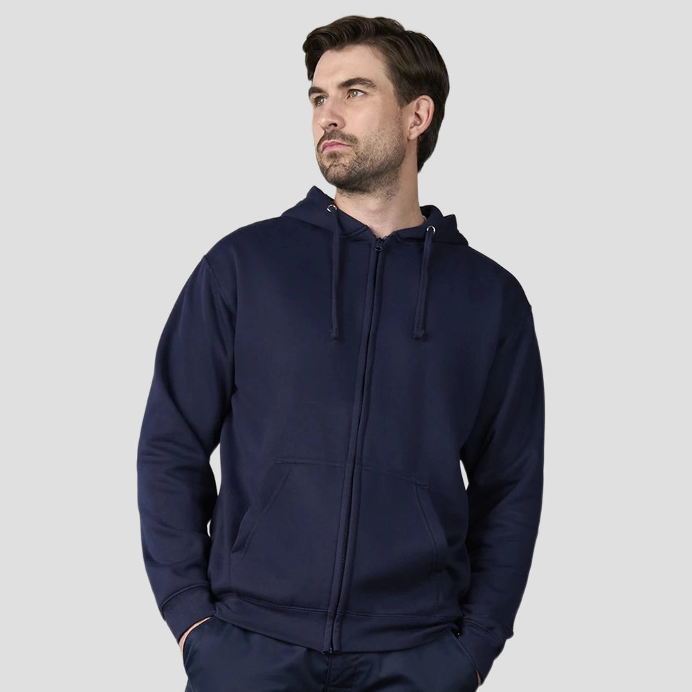 Model wearing the PRO RTX Pro Zip Hoodie in Navy