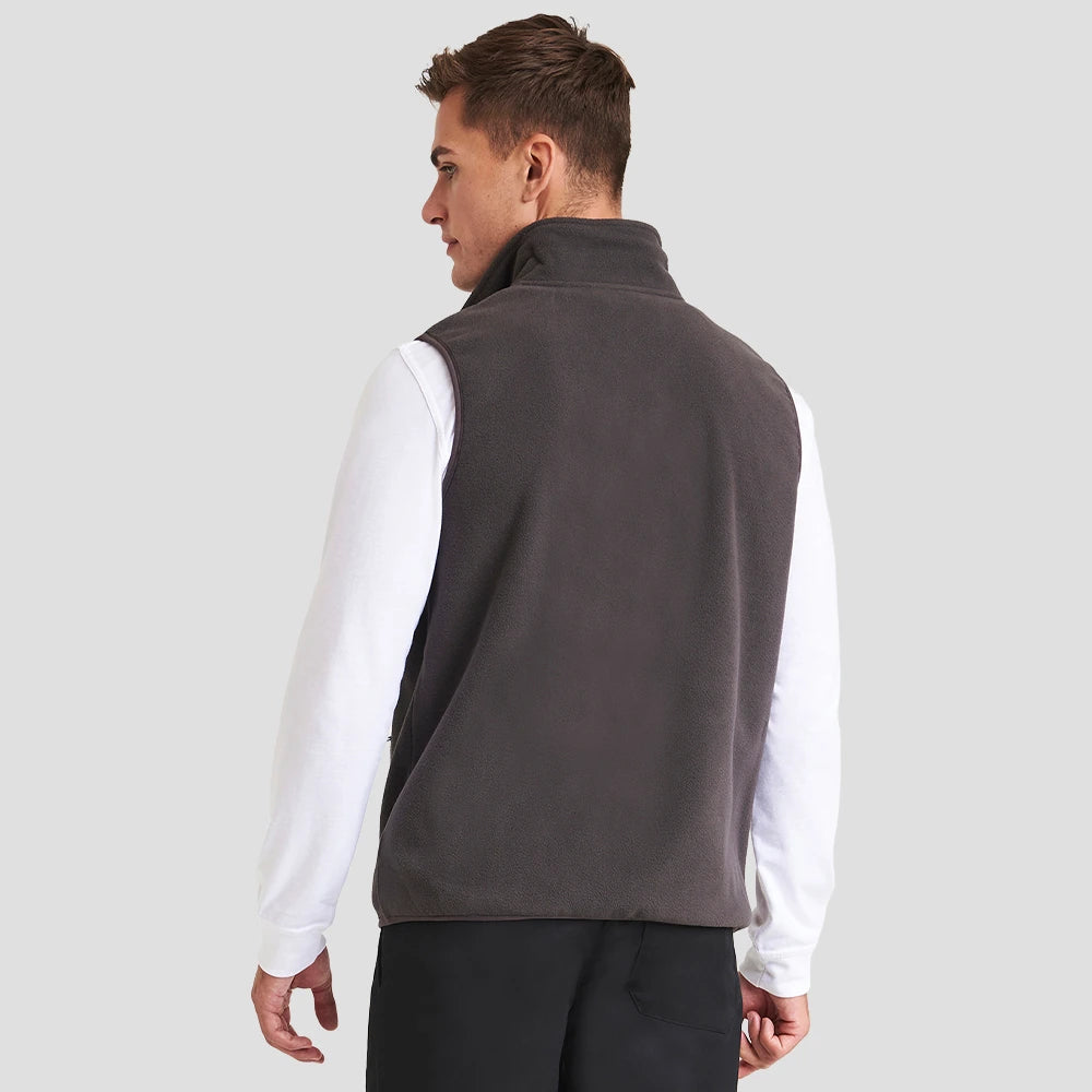 Rear view of model wearing the Pro RTX Pro Fleece Gilet in Charcoal