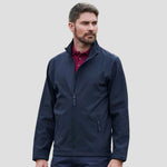 Model wearing the Pro RTX Pro Two Layer Soft Shell Jacket in Navy