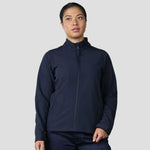 Model wearing the Pro RTX Ladies Pro Two Layer Soft Shell Jacket in Navy