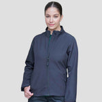 Model wearing the Pro RTX Ladies Pro Two Layer Soft Shell Jacket in Navy